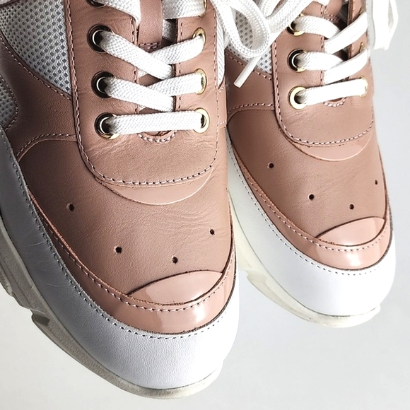 NWT LOVE MOSCHINO Women's Logo-Tape Mesh Salmon Leather Chunky Trainers Sz 8.5 - Picture 5 of 15